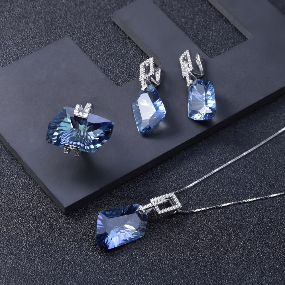 Iolite Blue Large Cut Gemstone Drop Earrings