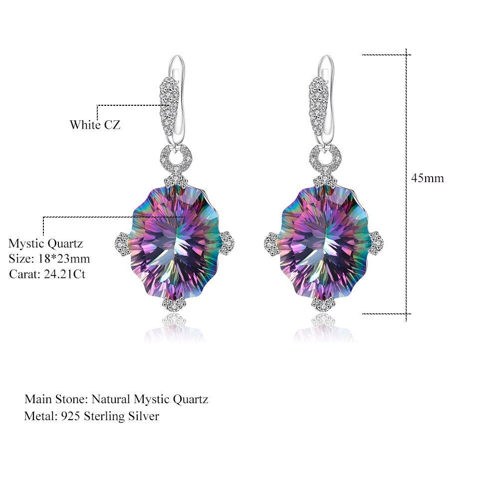 Beautiful Unique Cut Rainbow Mystic Quartz Drop Earrings