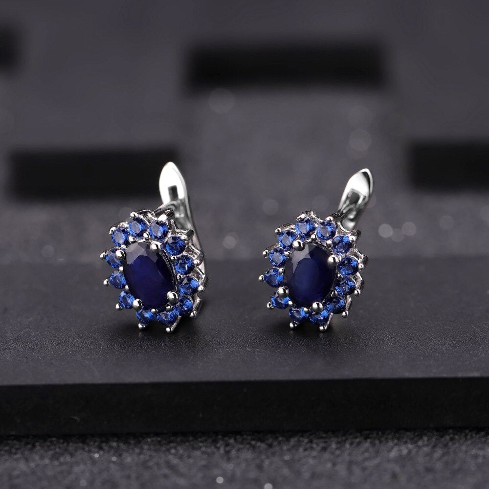 Blue Sapphire Flower Styled Stud Earrings