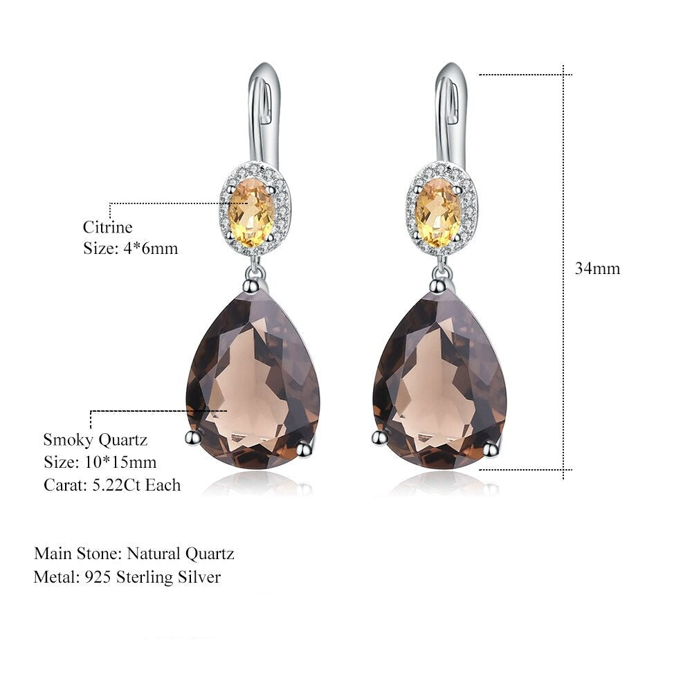 Smoky Quartz Silver Drop Earrings