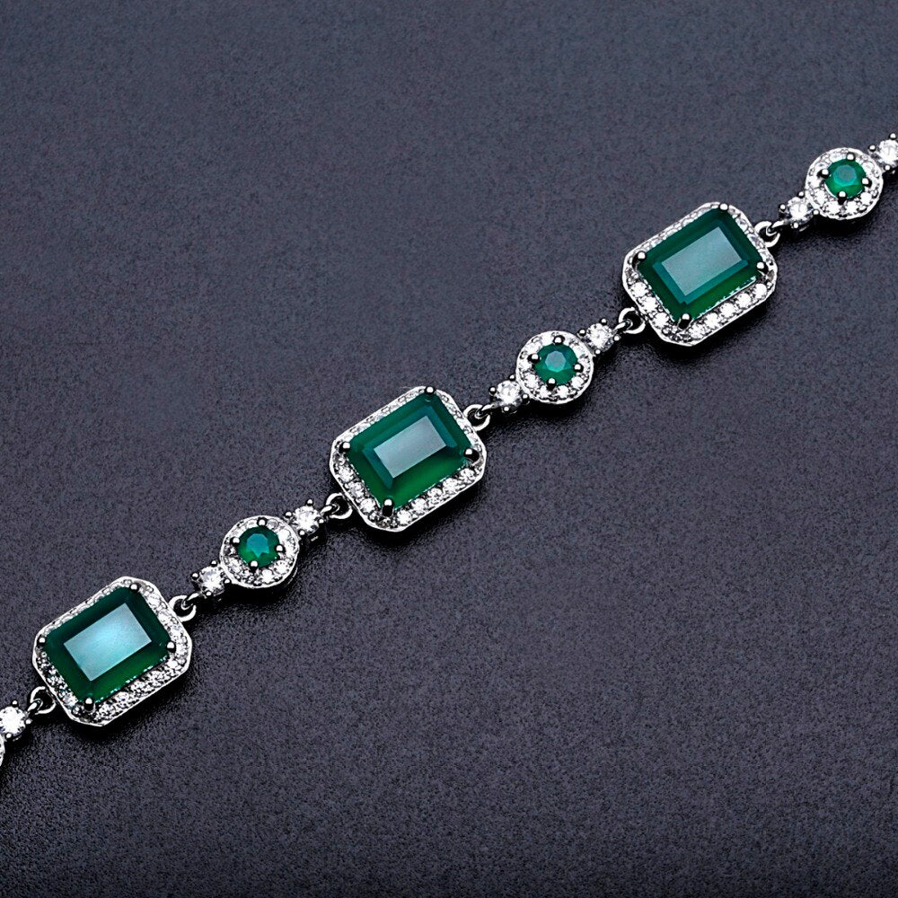 Luxurious Emerald Cut Gemstone Silver Bracelet