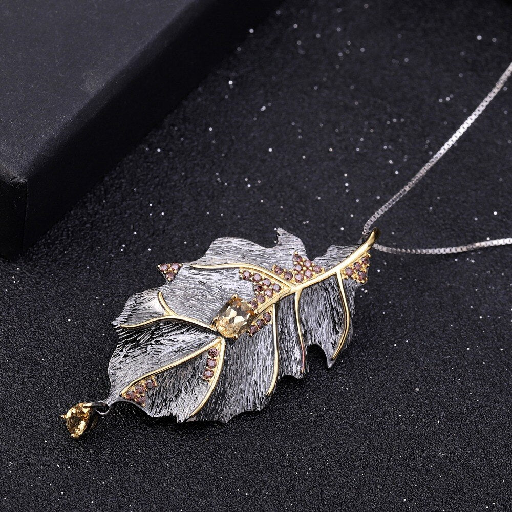 Natural Smoky Quartz Leaf Necklace