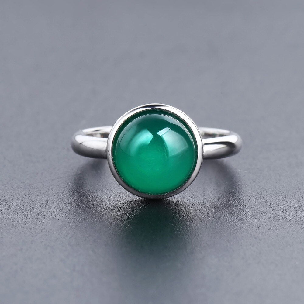 Green Agate  Minimalist Ring