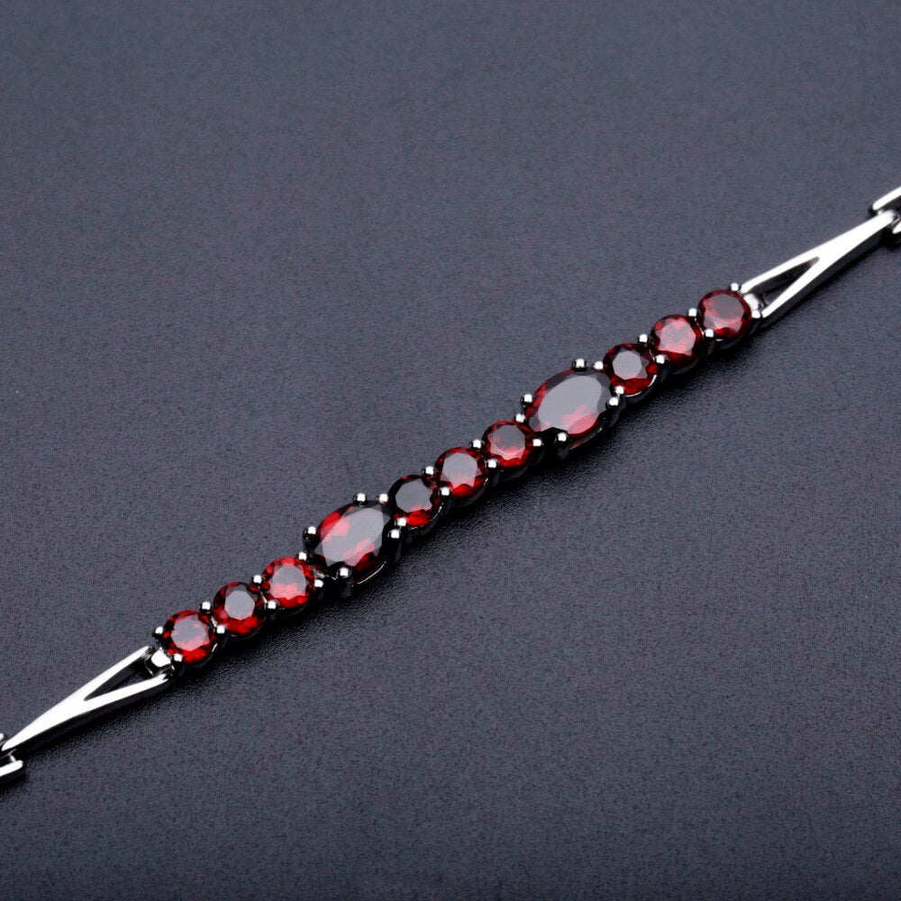 Rose Garnet Row of Gems Silver Bracelet