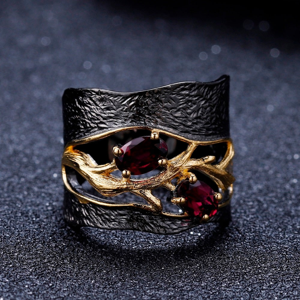 Natural Rhodolite Garnet Branch Designed Ring