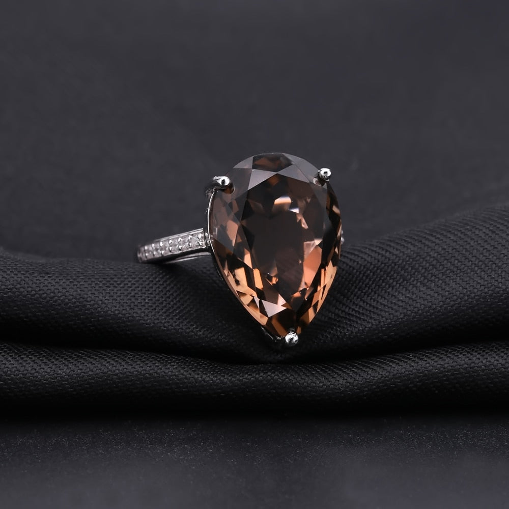 Smoky Quartz Large Teardrop Gemstone Ring