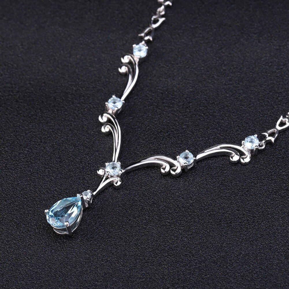 Wavy Teardrop Cut Silver Necklace