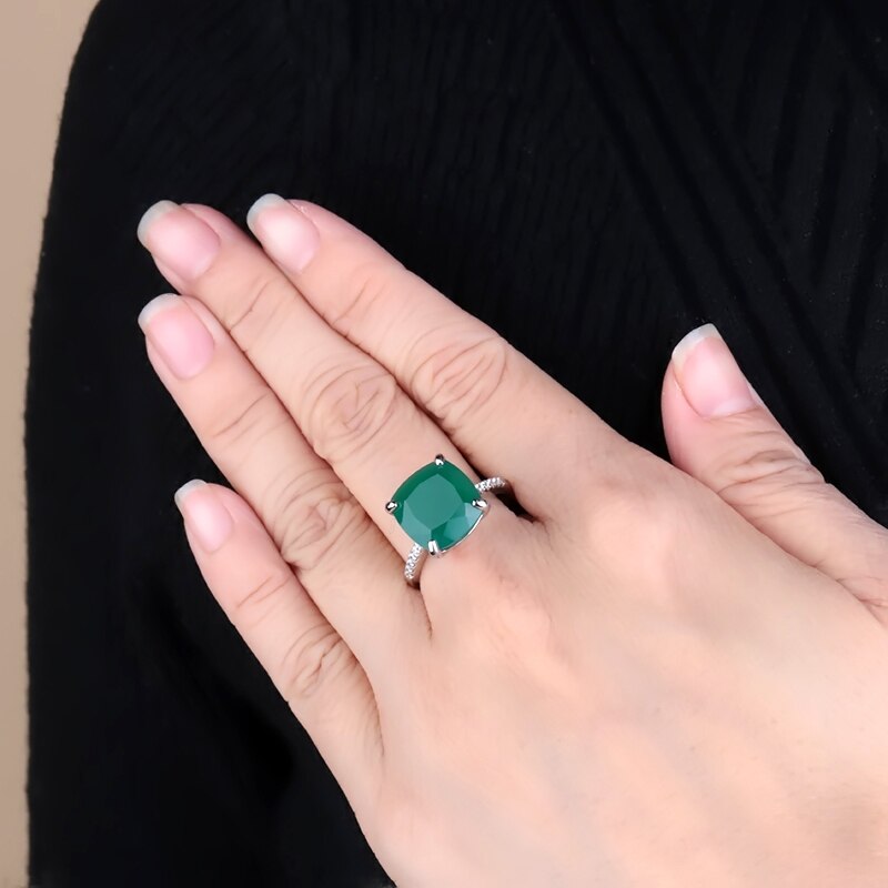 Green Agate Large Gemstone Silver Ring