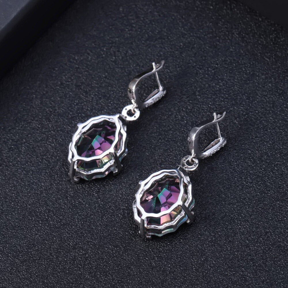 Beautiful Unique Cut Rainbow Mystic Quartz Drop Earrings