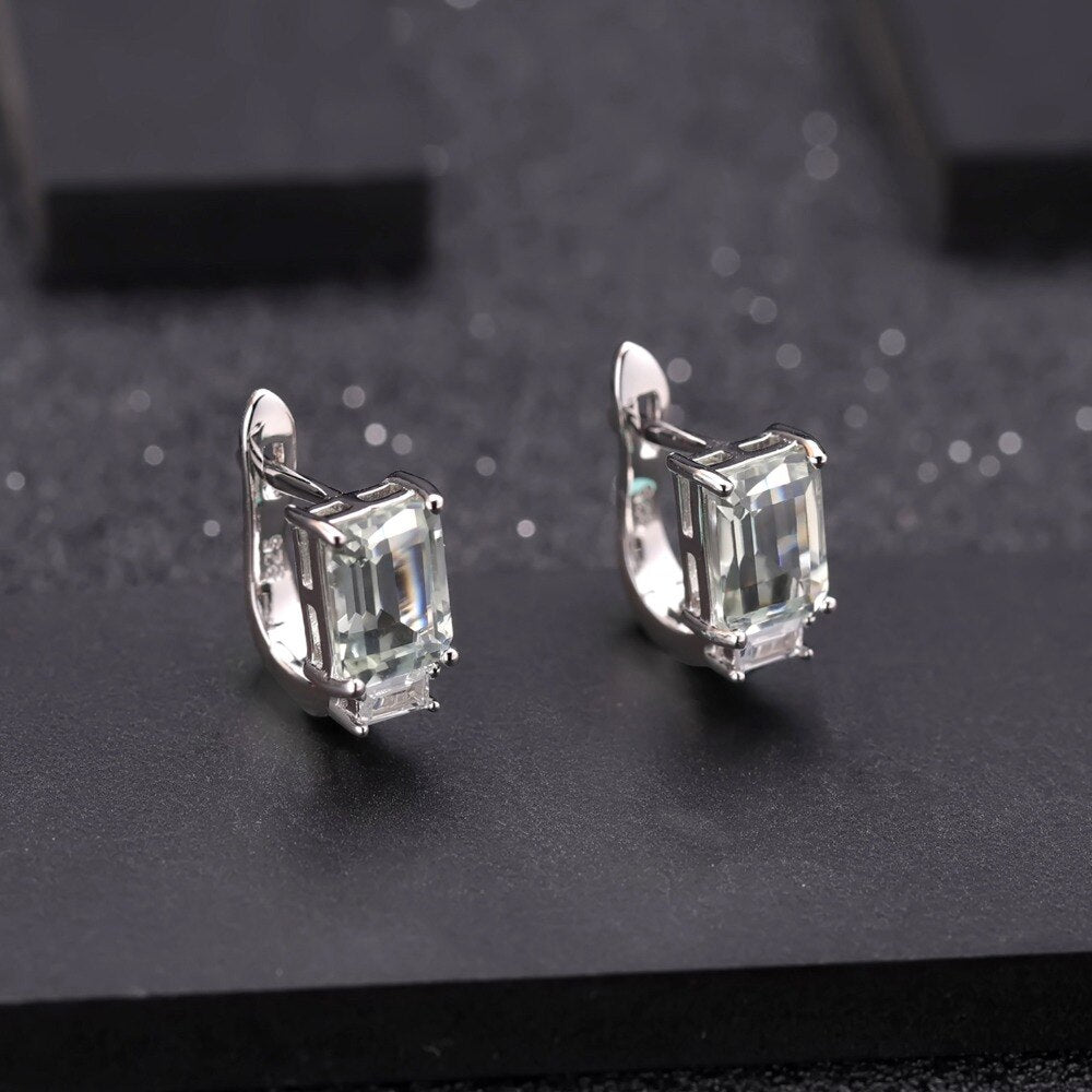 Prasiolite Amethyst Rectangle Cut Stud Earrings