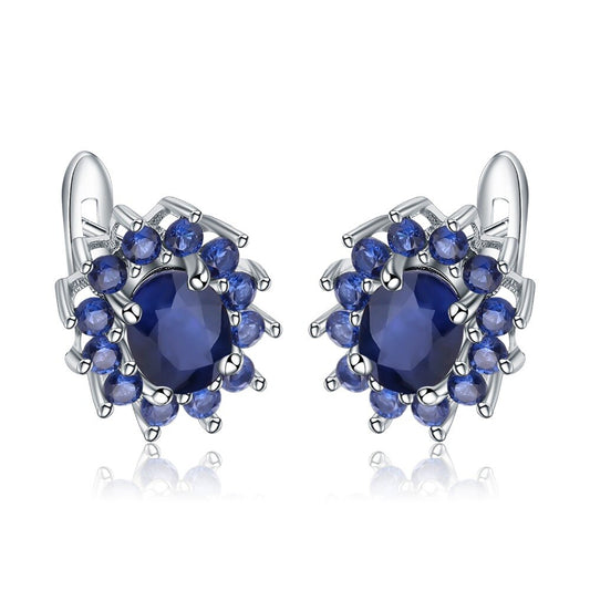 Blue Sapphire Flower Styled Stud Earrings