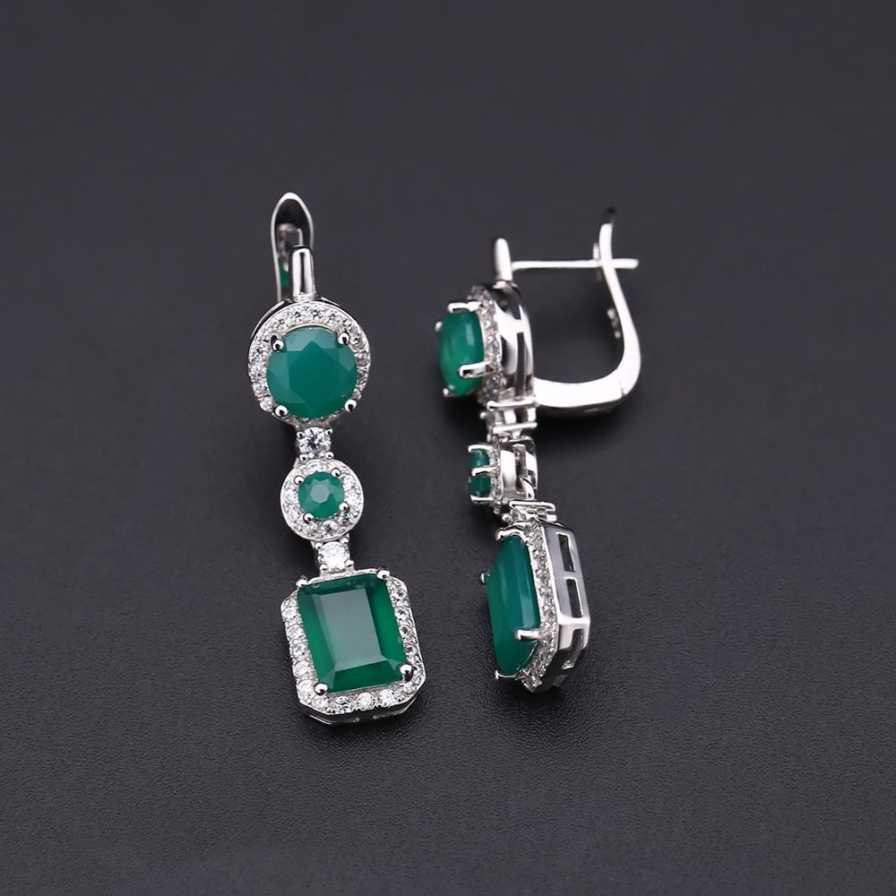 Emerald Green Agate Luxury Drop Earrings