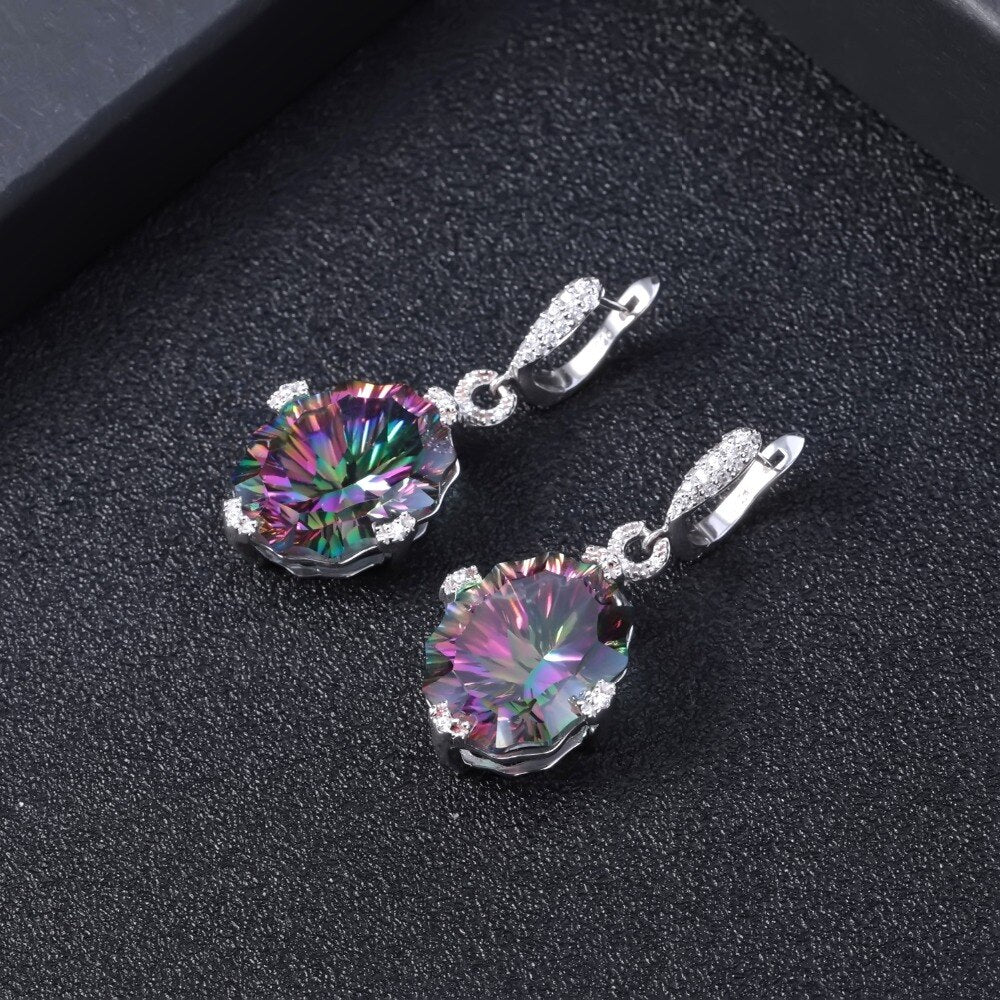 Beautiful Unique Cut Rainbow Mystic Quartz Drop Earrings