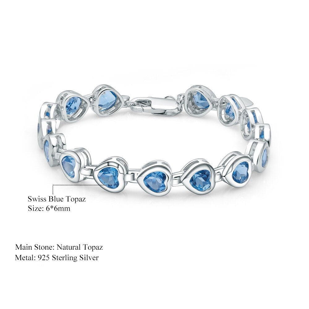 Swiss Blue Topaz Silver Heart Bracelet