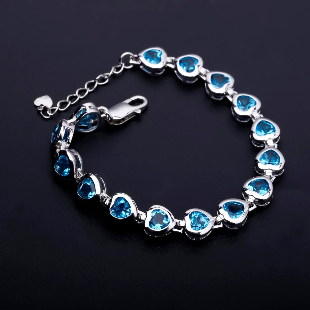 Swiss Blue Topaz Silver Heart Bracelet