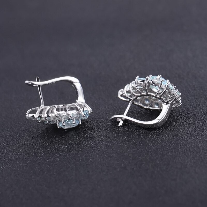 Sky Blue Topaz Cluster Gem Stud Earrings