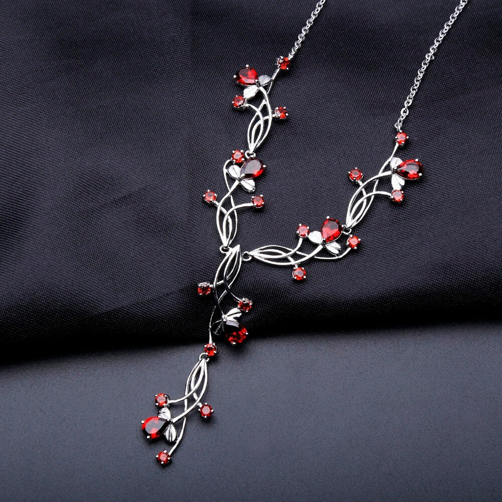 Garnet Wavy Silver Bridal Necklace