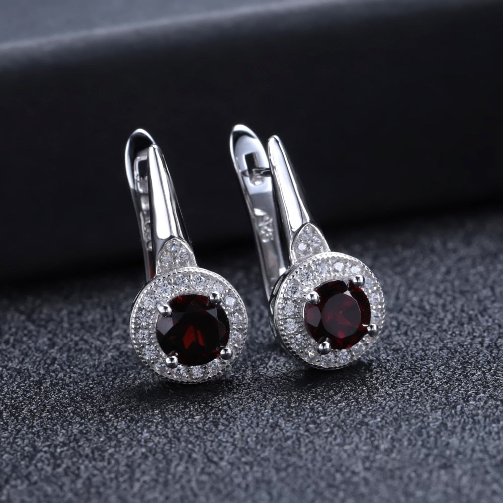 Natural Red Garnet Earrings Ring Set