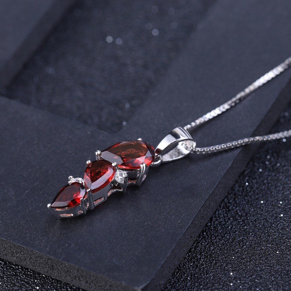 Red Garnet Teardrop Cut Necklace