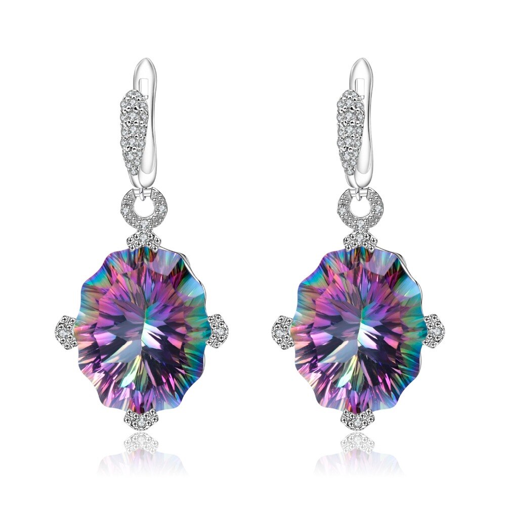 Beautiful Unique Cut Rainbow Mystic Quartz Drop Earrings