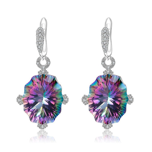 Beautiful Unique Cut Rainbow Mystic Quartz Drop Earrings