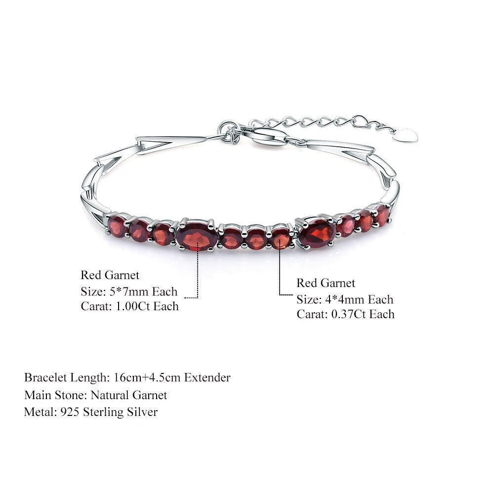 Rose Garnet Row of Gems Silver Bracelet