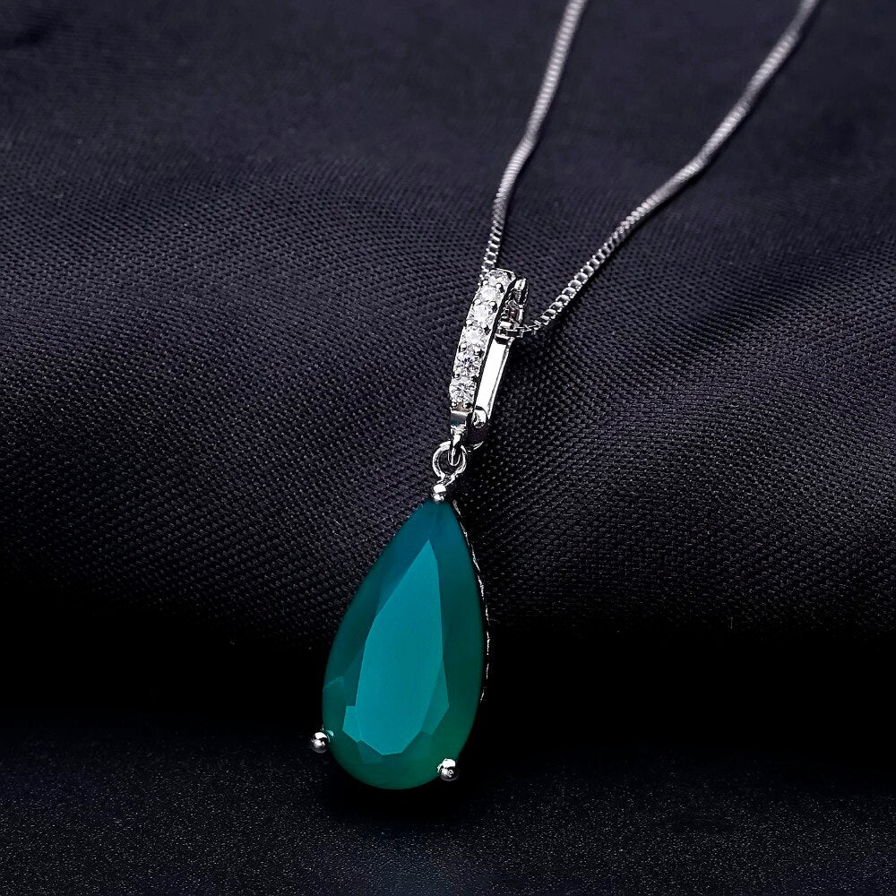 Viridescent Agate Teardrop Cut Gemstone Necklace