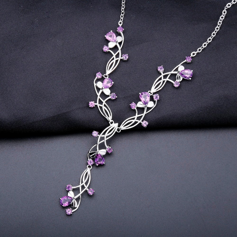 Amethyst Wavy Silver Bridal Necklace