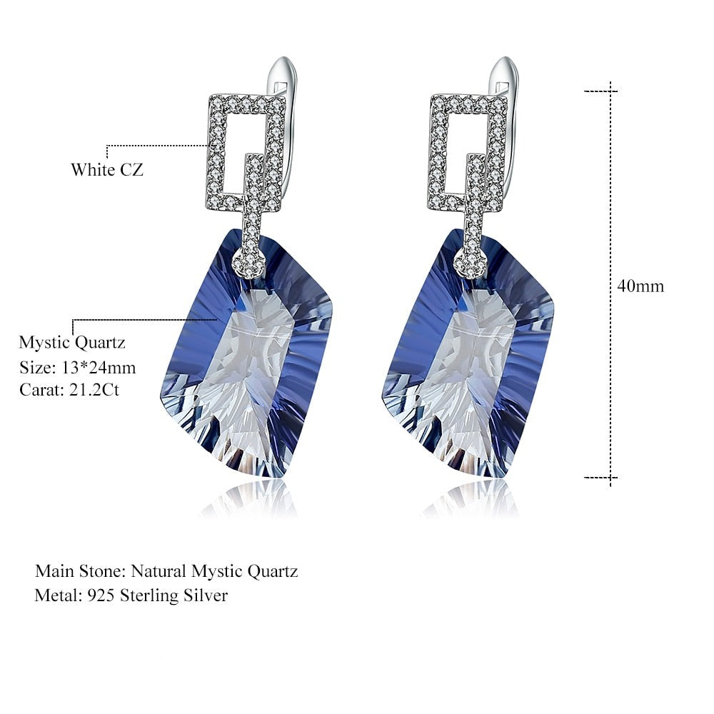 Iolite Blue Large Cut Gemstone Drop Earrings