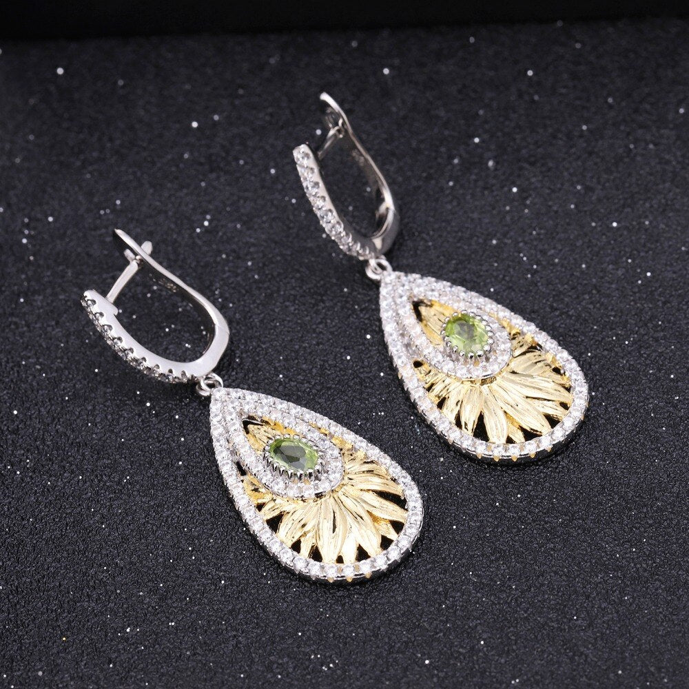 Sunflower Serenity: Silver & Natural Peridot Jewelry Set