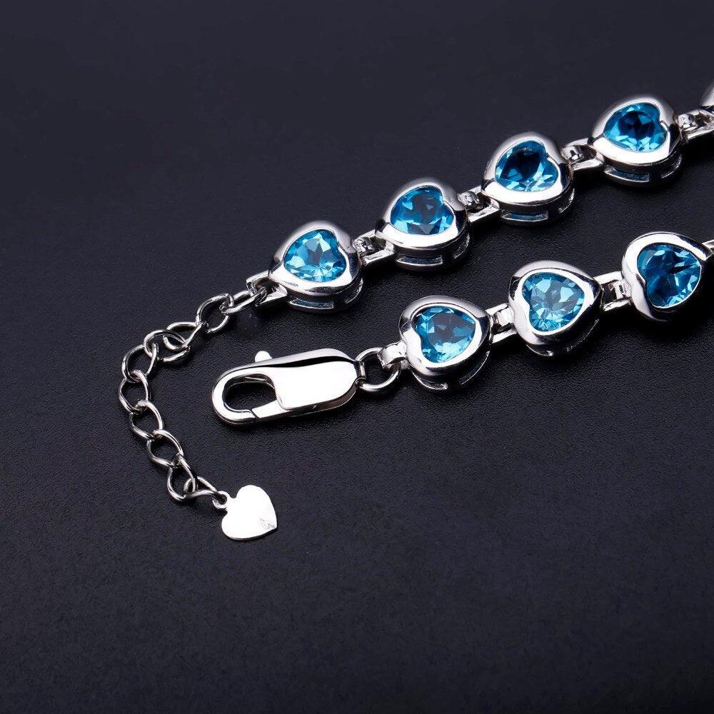 Swiss Blue Topaz Silver Heart Bracelet