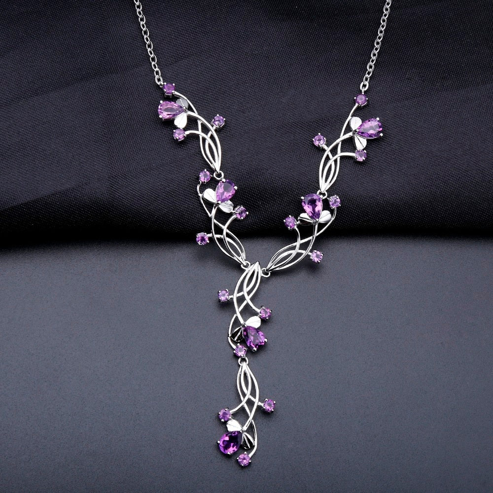 Amethyst Wavy Silver Bridal Necklace