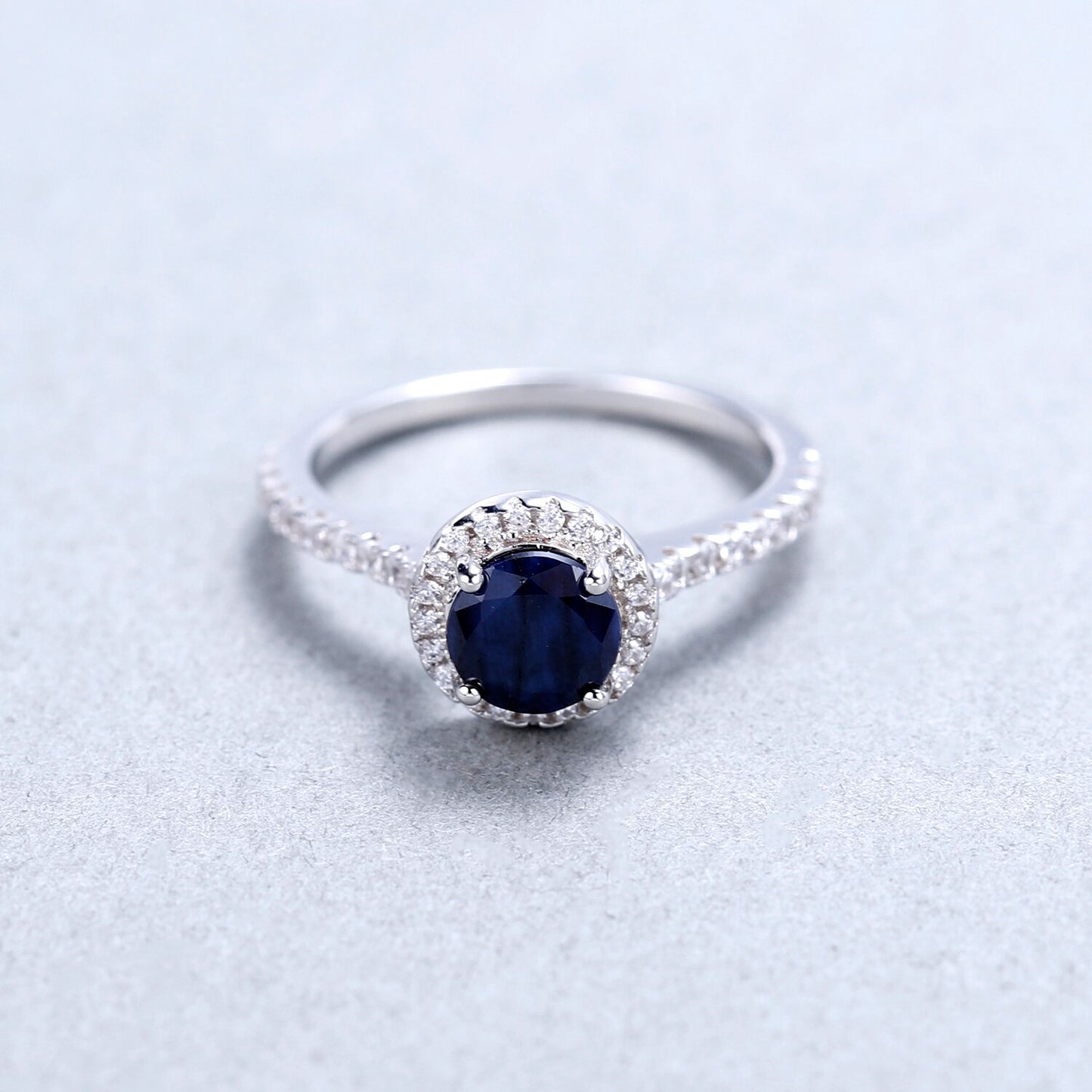 Blue Sapphire Halo Promise Ring