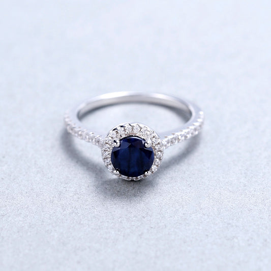 Blue Sapphire Halo Promise Ring