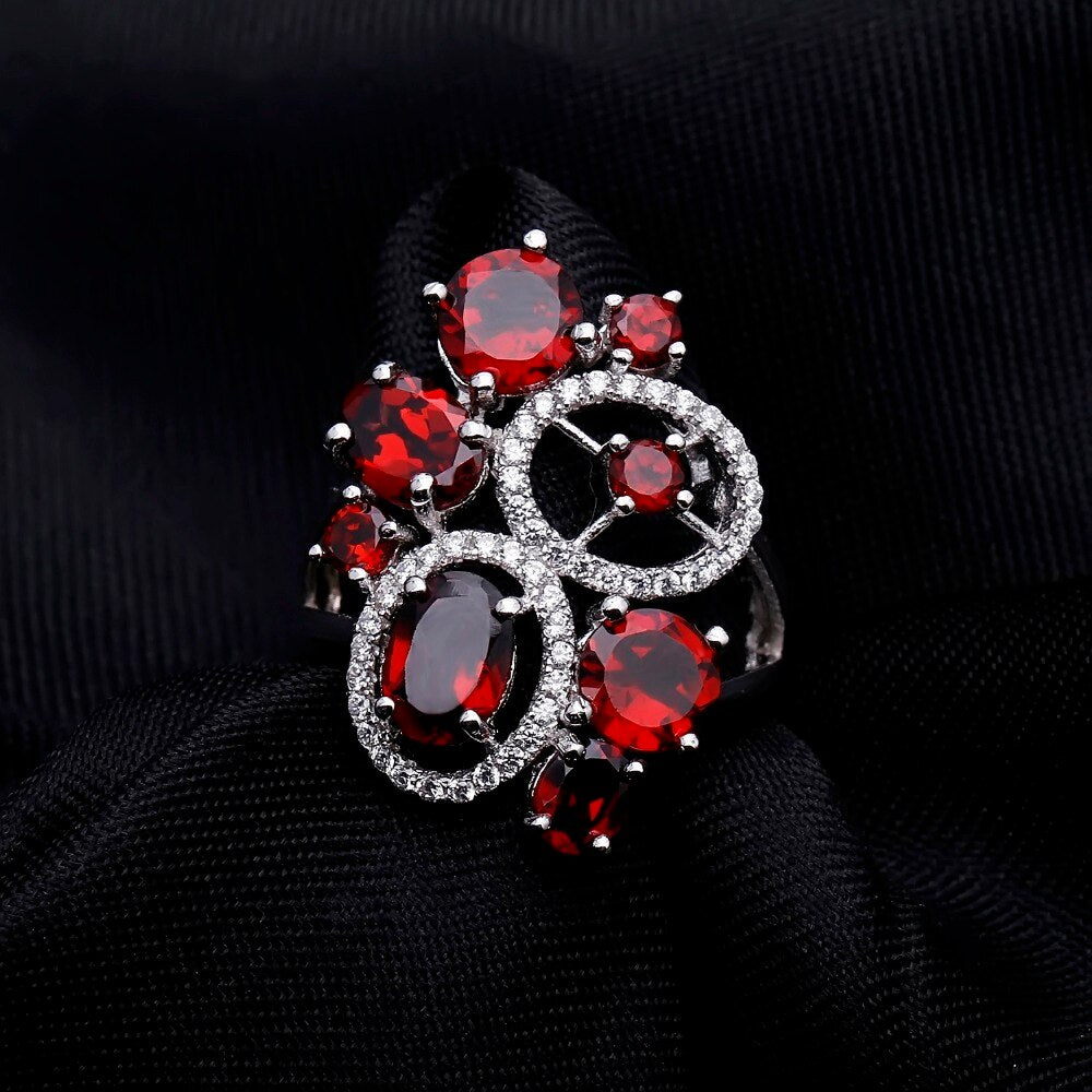 Unique Red Garnet Cluster Ring