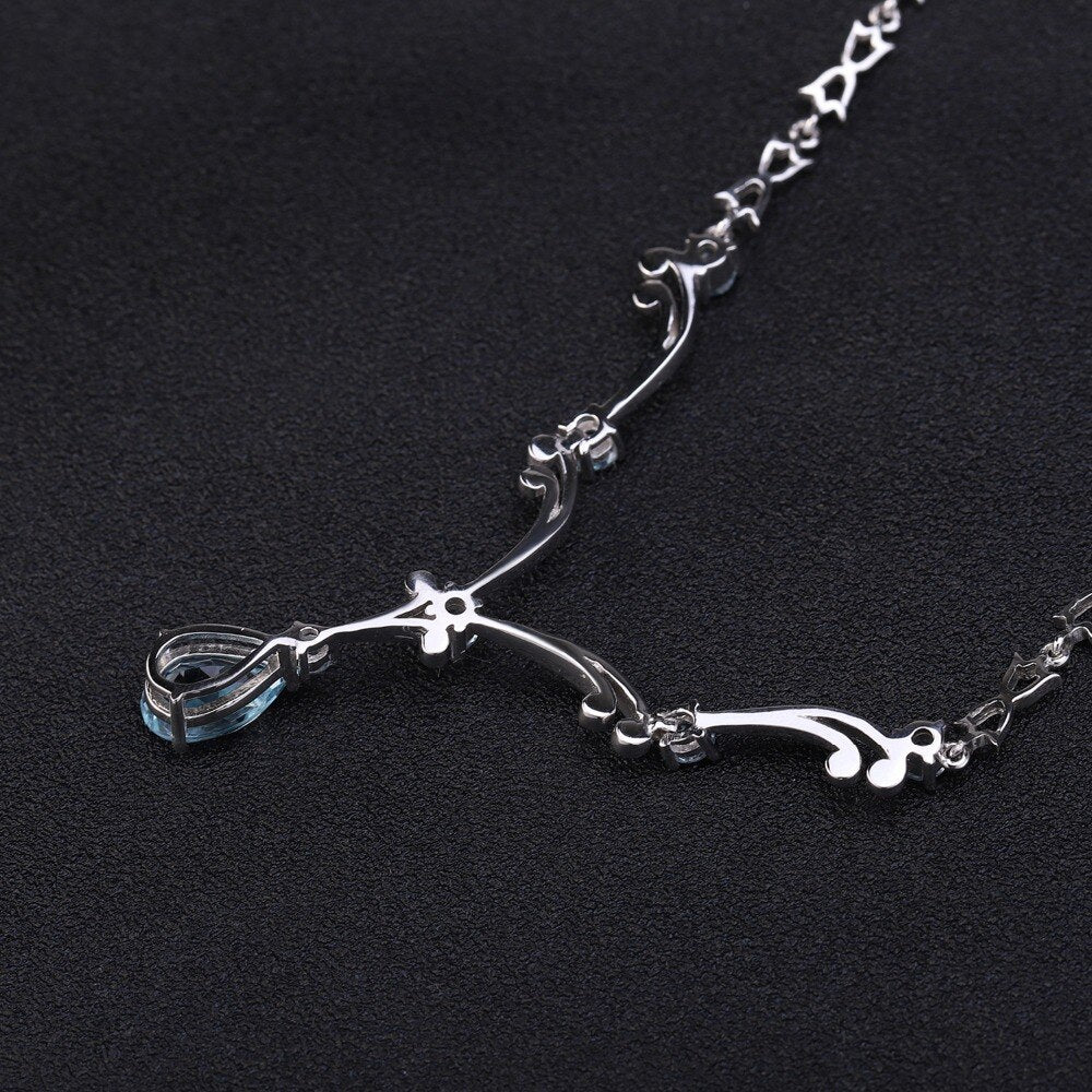 Wavy Teardrop Cut Silver Necklace