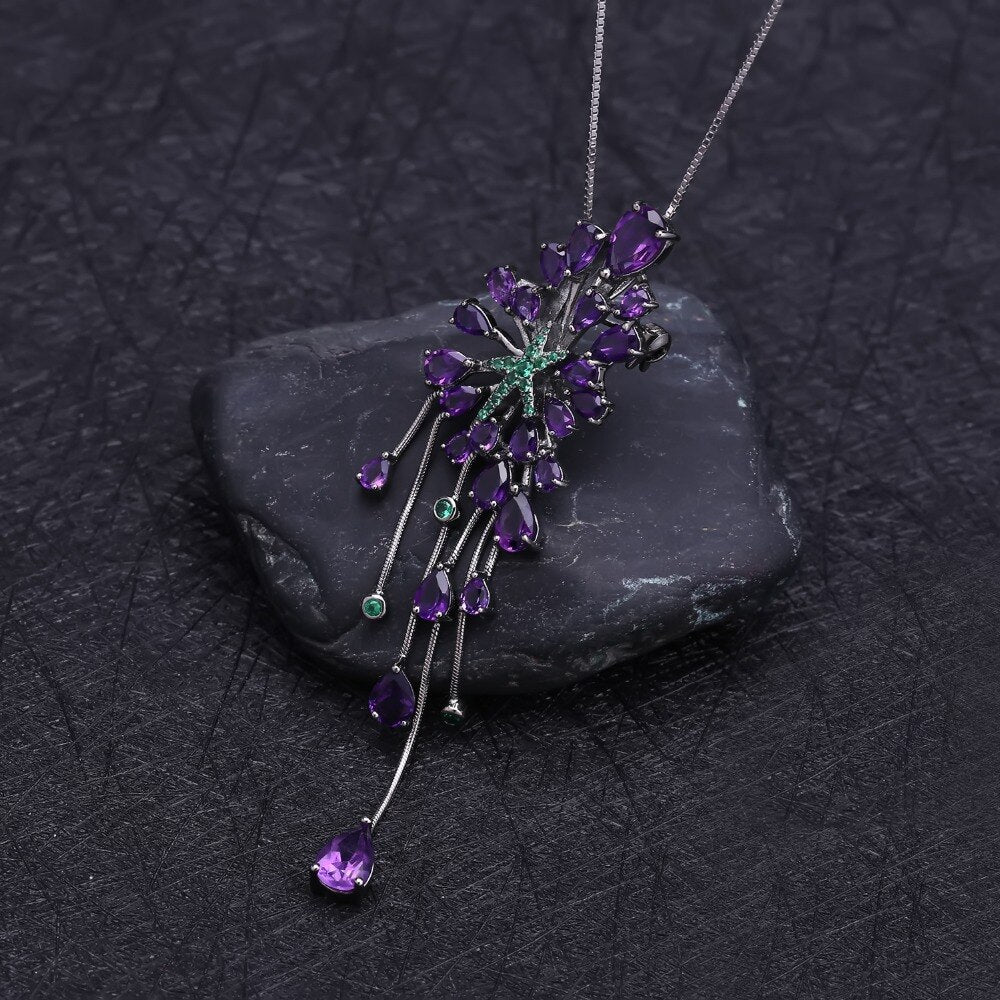 Unique Amethyst Cluster Necklace With Brooch Feature