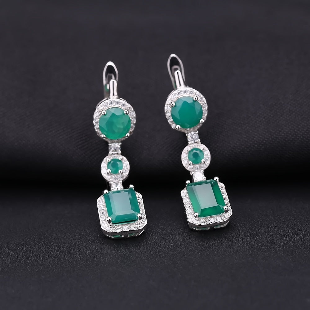 Emerald Green Agate Luxury Drop Earrings