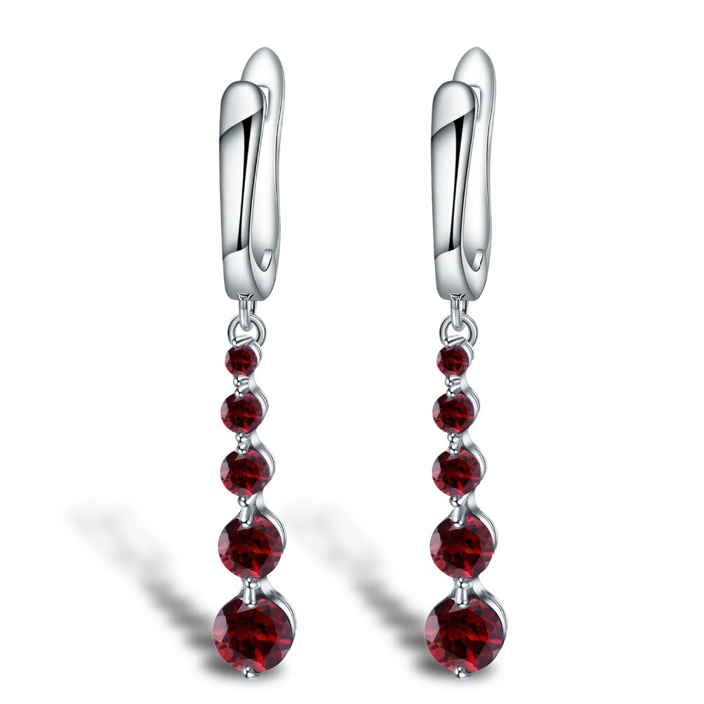 Cherry Garnet Row of Gems Drop Earrings