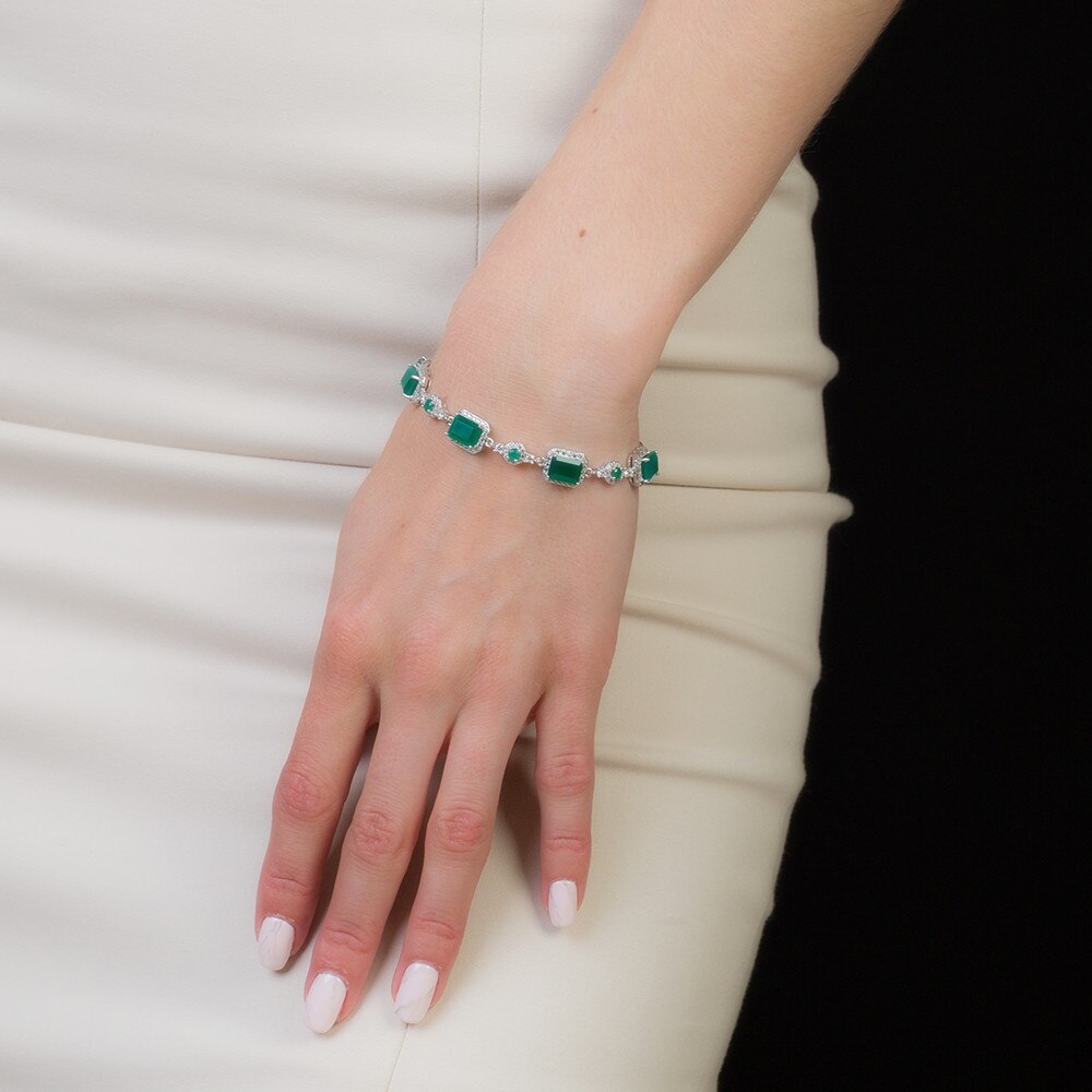 Luxurious Emerald Cut Gemstone Silver Bracelet