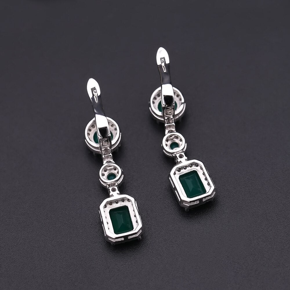 Emerald Green Agate Luxury Drop Earrings