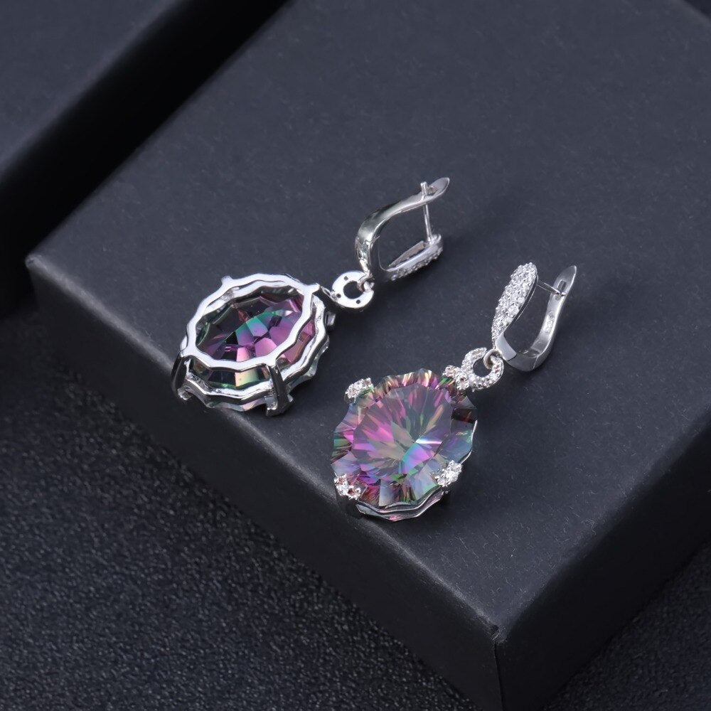 Beautiful Unique Cut Rainbow Mystic Quartz Drop Earrings