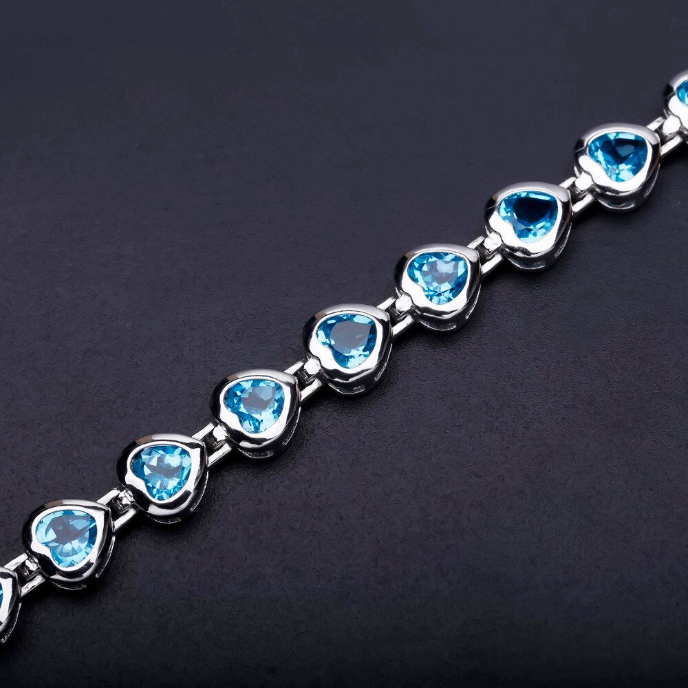 Swiss Blue Topaz Silver Heart Bracelet