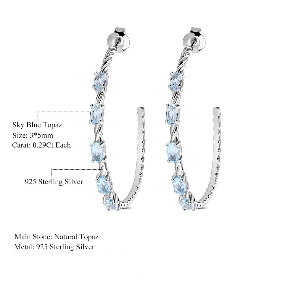 Topaz Twisted Silver Loop Earrings