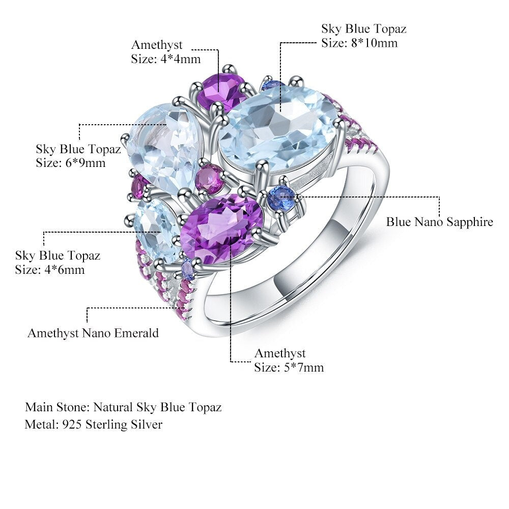 Sky Blue Topaz Gemstone Cluster Ring