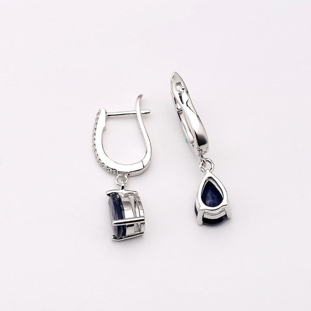 Dark Blue Sapphire Drop Earrings