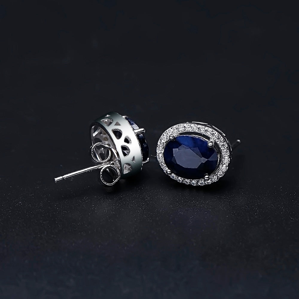 Natural Blue Oval Sapphire Gemstone Pendant | Earrings & Ring Set