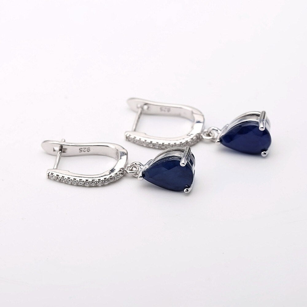 Dark Blue Sapphire Drop Earrings