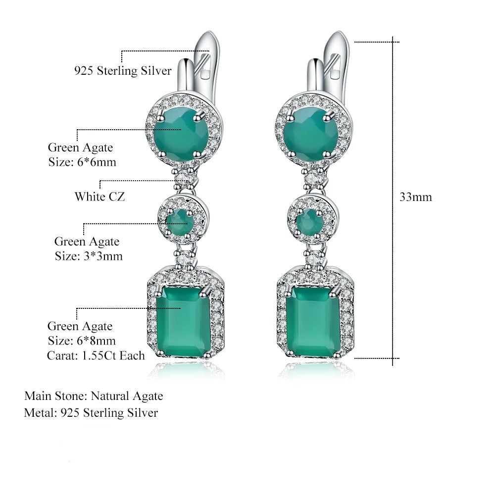 Emerald Green Agate Luxury Drop Earrings