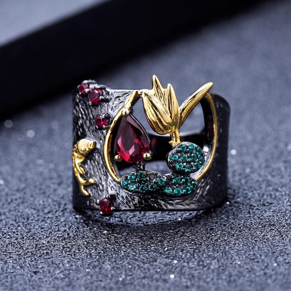 Koi Fish Styled Wide Black Ring